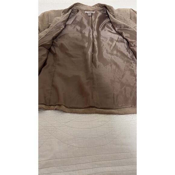 Roz &Ali Women's Jacket Faux Suede Military Tan Beige Open Front Button Accent L - Picture 4 of 8